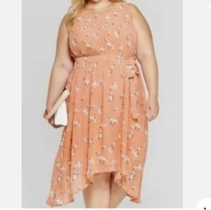 Ava & Viv Melon Floral Pleated Sleeveless Dress Size 1X Feminine Flowy Romantic